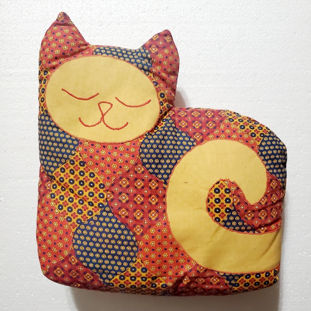 Vintage Stuffed Floral Kitty Pillow.